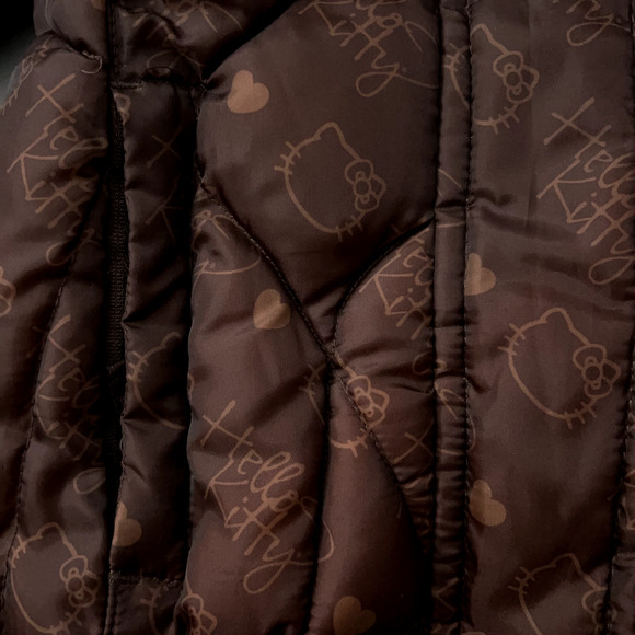 Hello Kitty Sanrio Jacket Girls Toddler 4 Brown Pink Puffer Winter Coat Hood - Picture 4 of 9